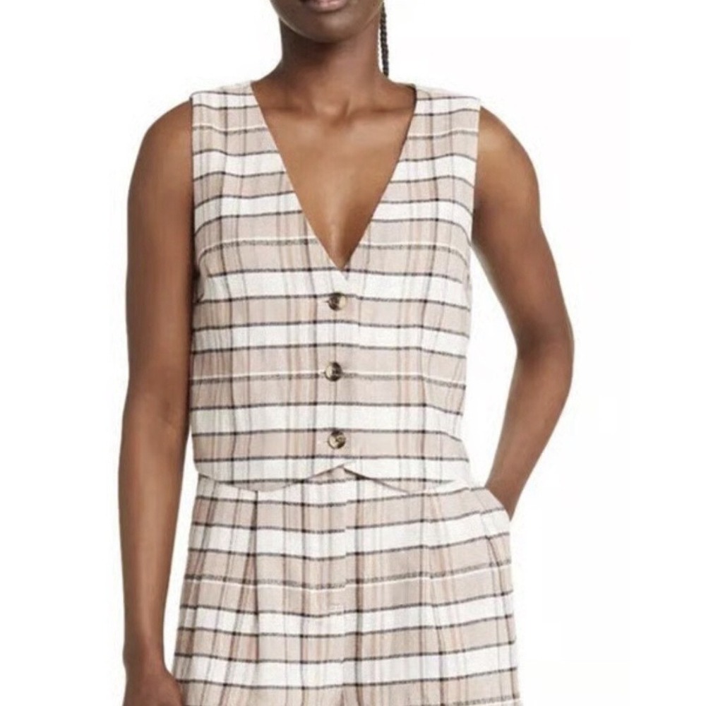 NWT Treasure & Bond Womens Plaid Cropped Blazer Vest Top Size M